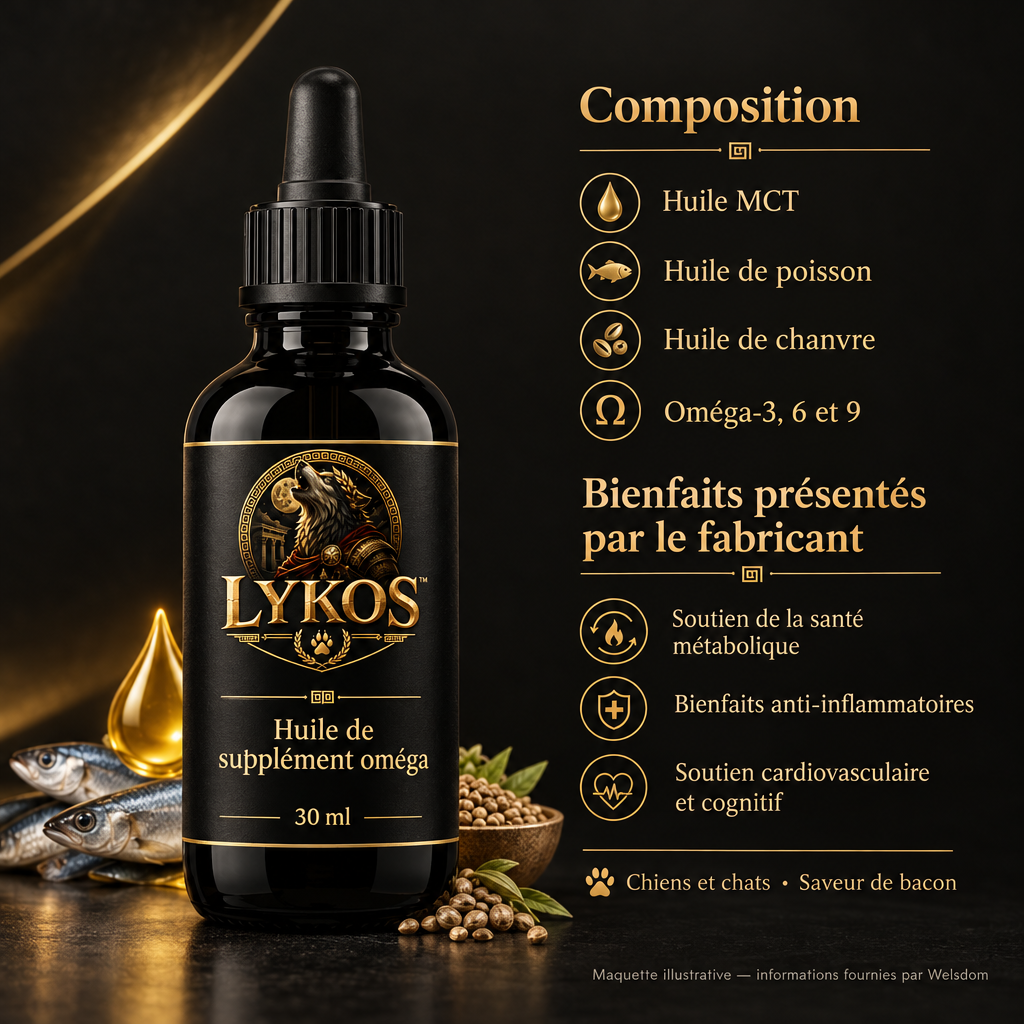 Composition et bienfaits présentés par le fabricant pour l’huile oméga LYKOS