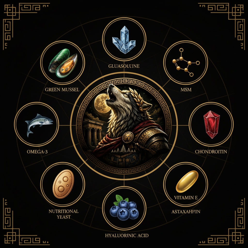 Lykos Gold Premium — Infographie ingrédients avec loup romain